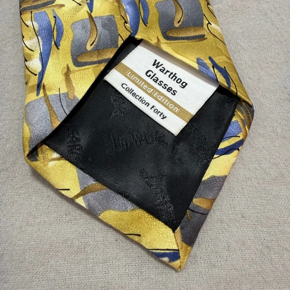 J. Garcia Silk Tie Warthog Glasses Collection 40 Abstract Vintage Art Extra Long